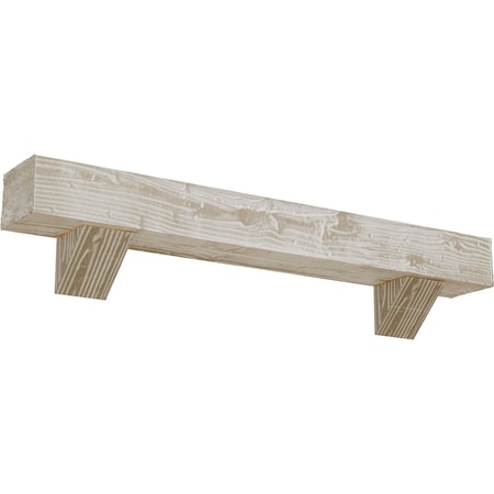 Ekena Millwork Kit w/ Breckinridge Corbels, White Washed, 4"H  x 8"D x 48"W Sandblasted Faux Wood Fireplace ManteL MANUSD04X08X48BKWH